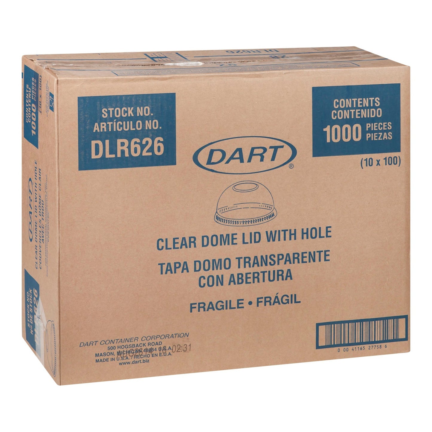 DART - 16/24OZ CLEAR DOME LID W/ HOLE 10x100 EA