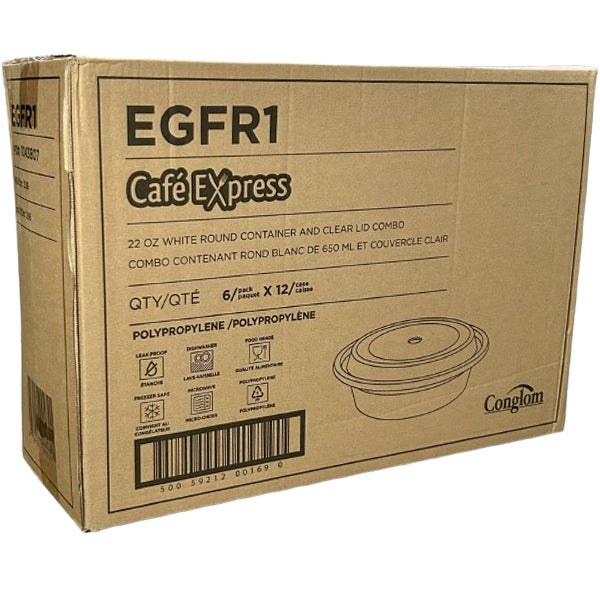 CAFE EXPRESS - WHITE ROUND CONTAINER AND CLEAR LID 22OZ 12x6 EA