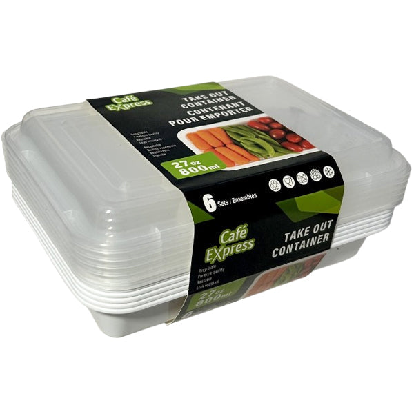 CAFE EXPRESS - WHITE RECTANGLE CONTAINER COMBO 27OZ 12x6 EA