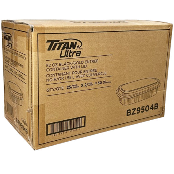 TITAN - BLACK/GOLD ENTREE CONTAINER WITH LID 52OZ 2x25 EA