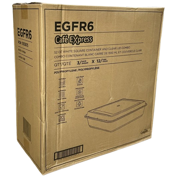 CAFE EXPRESS - WHITE RECTANGLE CONTAINER COMBO 52OZ 12x3 EA