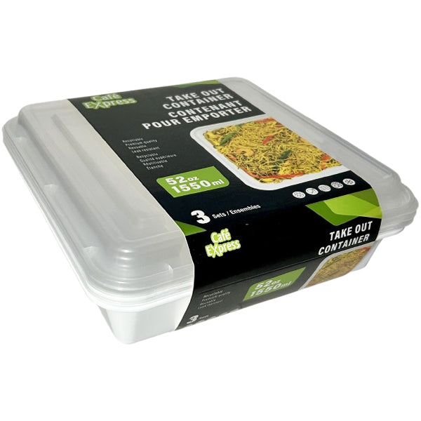 CAFE EXPRESS - WHITE RECTANGLE CONTAINER COMBO 52OZ 12x3 EA