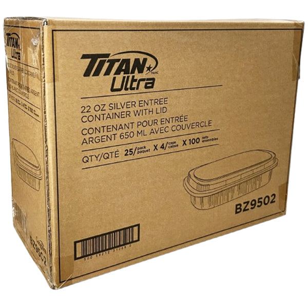 TITAN - SILVER ENTREE 22OZ CONTAINER WITH LID 4x25 EA