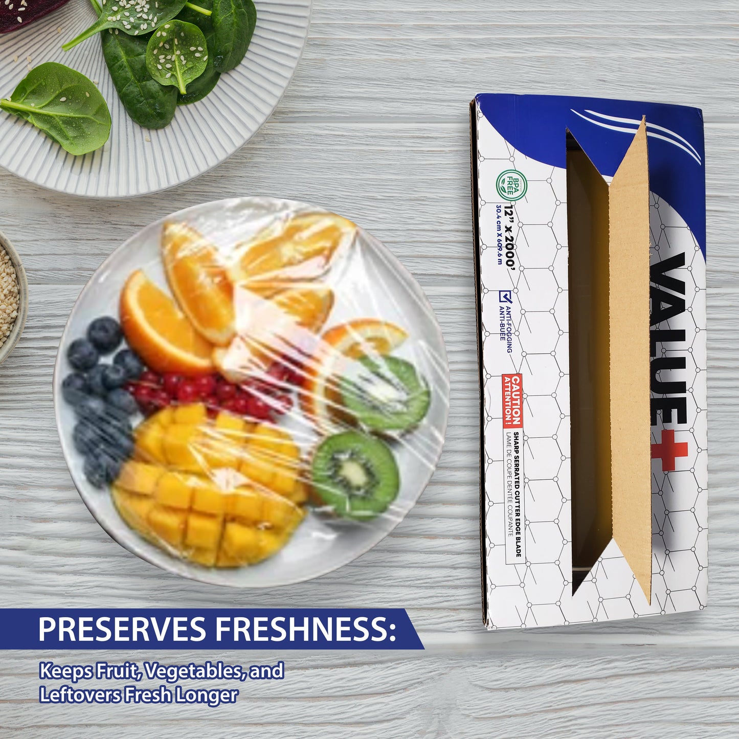 Value+ - 12" x 2000' Food Service Film Wrap in Cutter Box