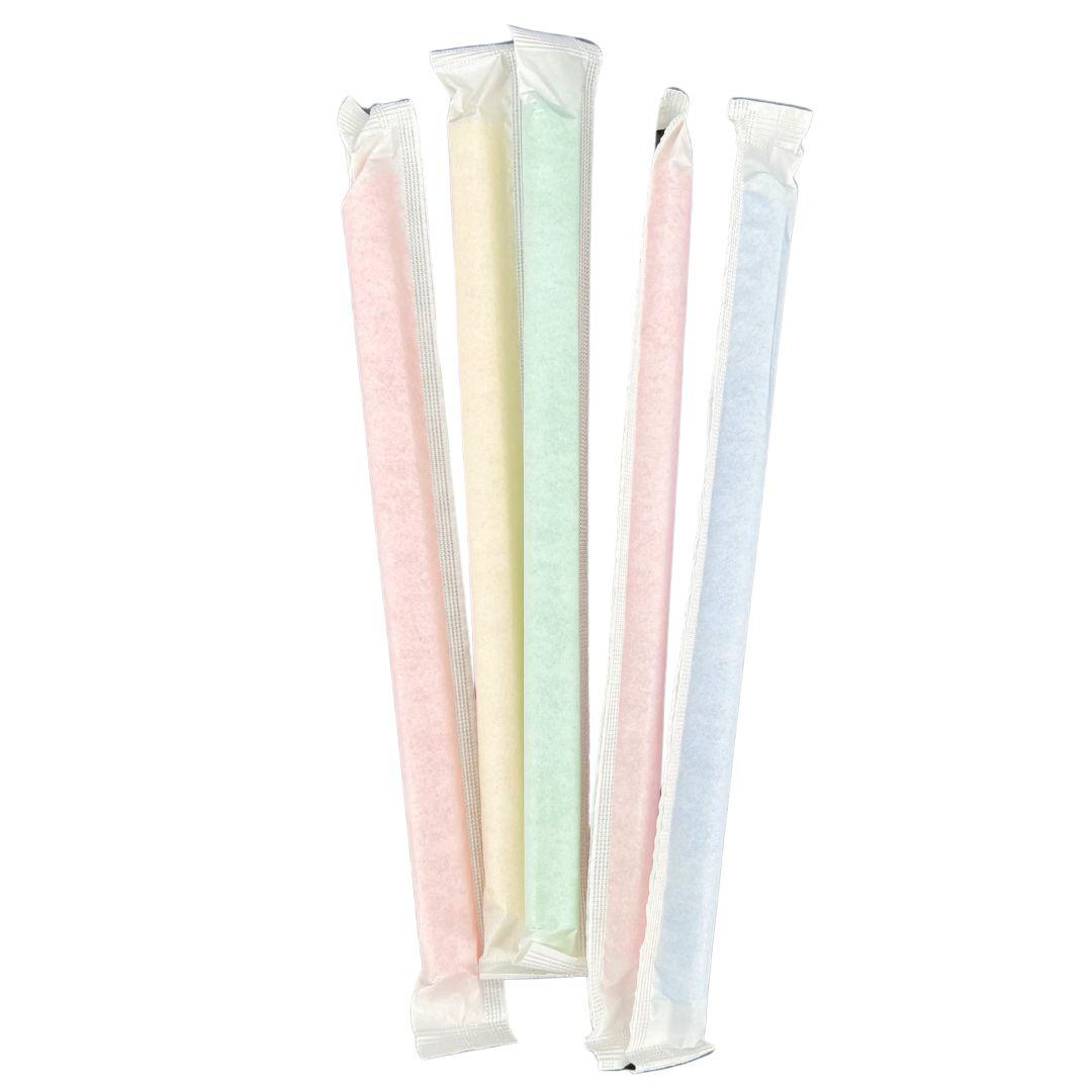 Value+ - 8" Assorted Colours Plastic Straws- Bubble Tea- Sharp End - Paper Wrapped - 12 mm