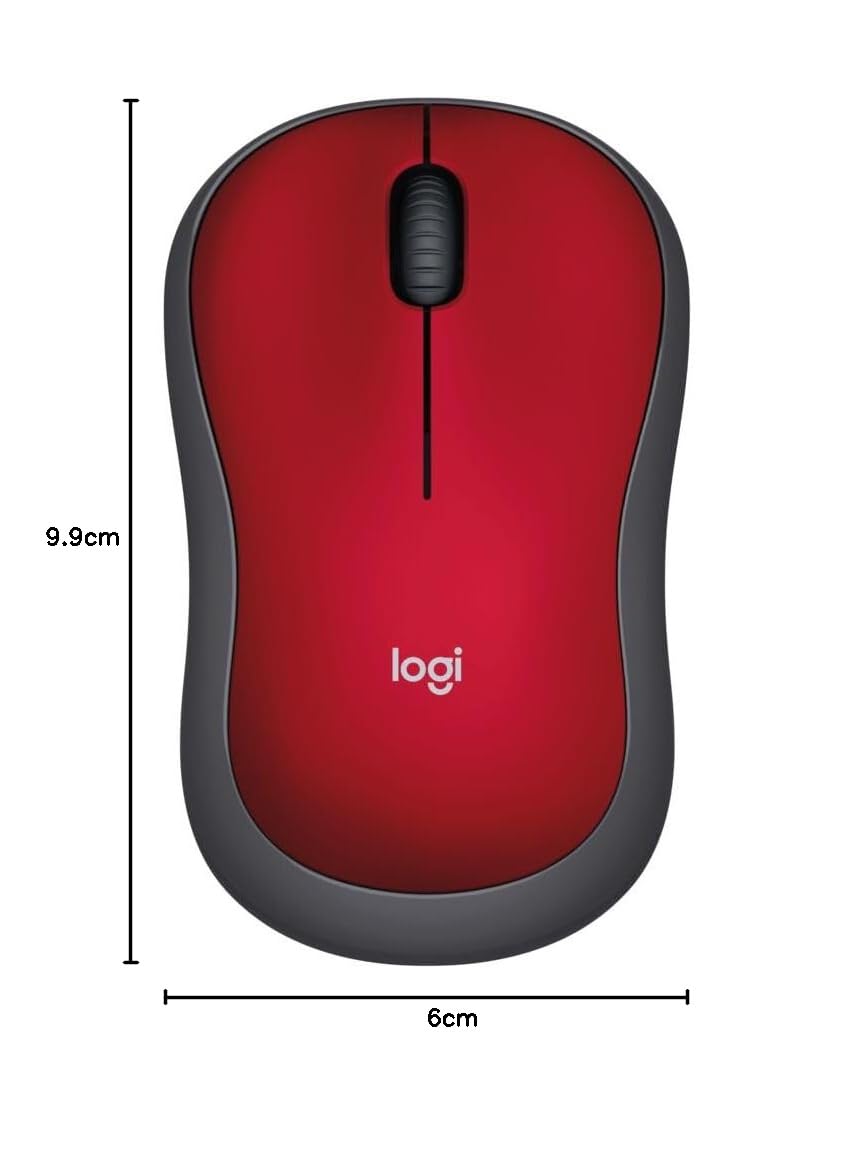 Logitech M185 Compact Ambidextrous Wireless Mouse with Rubber Grips - Red