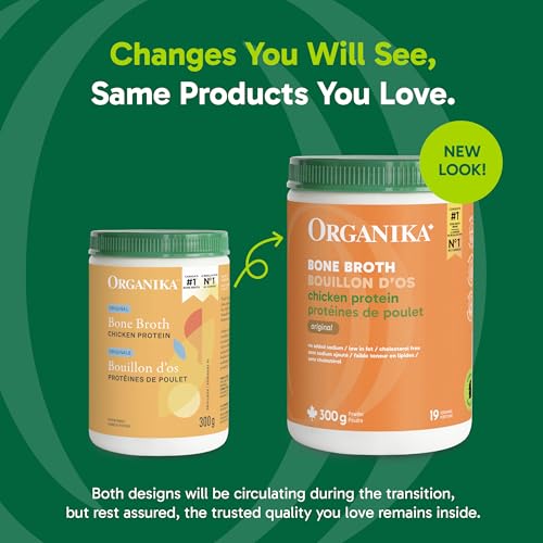 Organika Chicken Bone Broth Powder – 300g | 15g Protein, Low-Sodium, Keto-Friendly, Canadian-Made