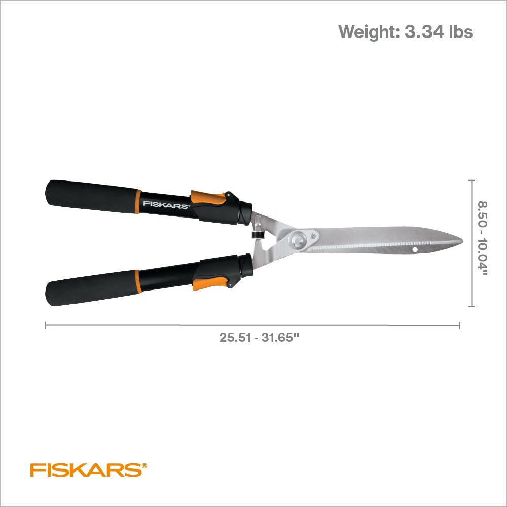 Fiskars 25-33" Power-Lever Extendable Garden Hedge Shears, 10” Blades