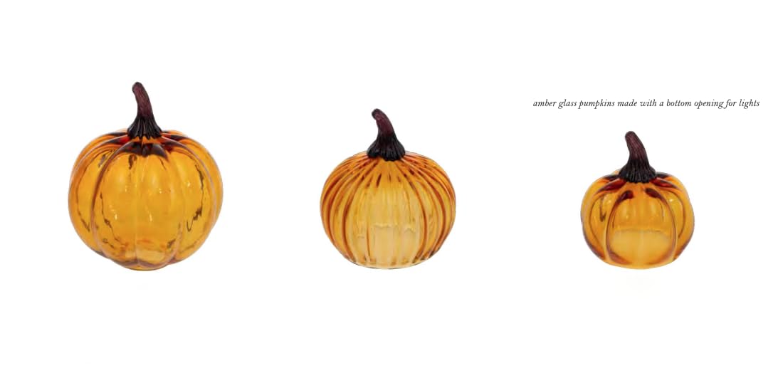 Citrouille décorative en verre soufflé à la bouche Boston International, pour table, cheminée ou étagère, décoration d'automne, de Thanksgiving et d'Halloween, petite, orange ambré
