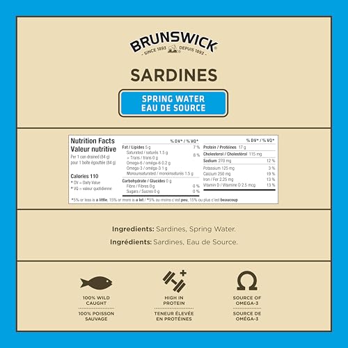 Brunswick Sardines in Spring Water - 18 Pack (106g) | High-Protein Canned Fish with Omega-3