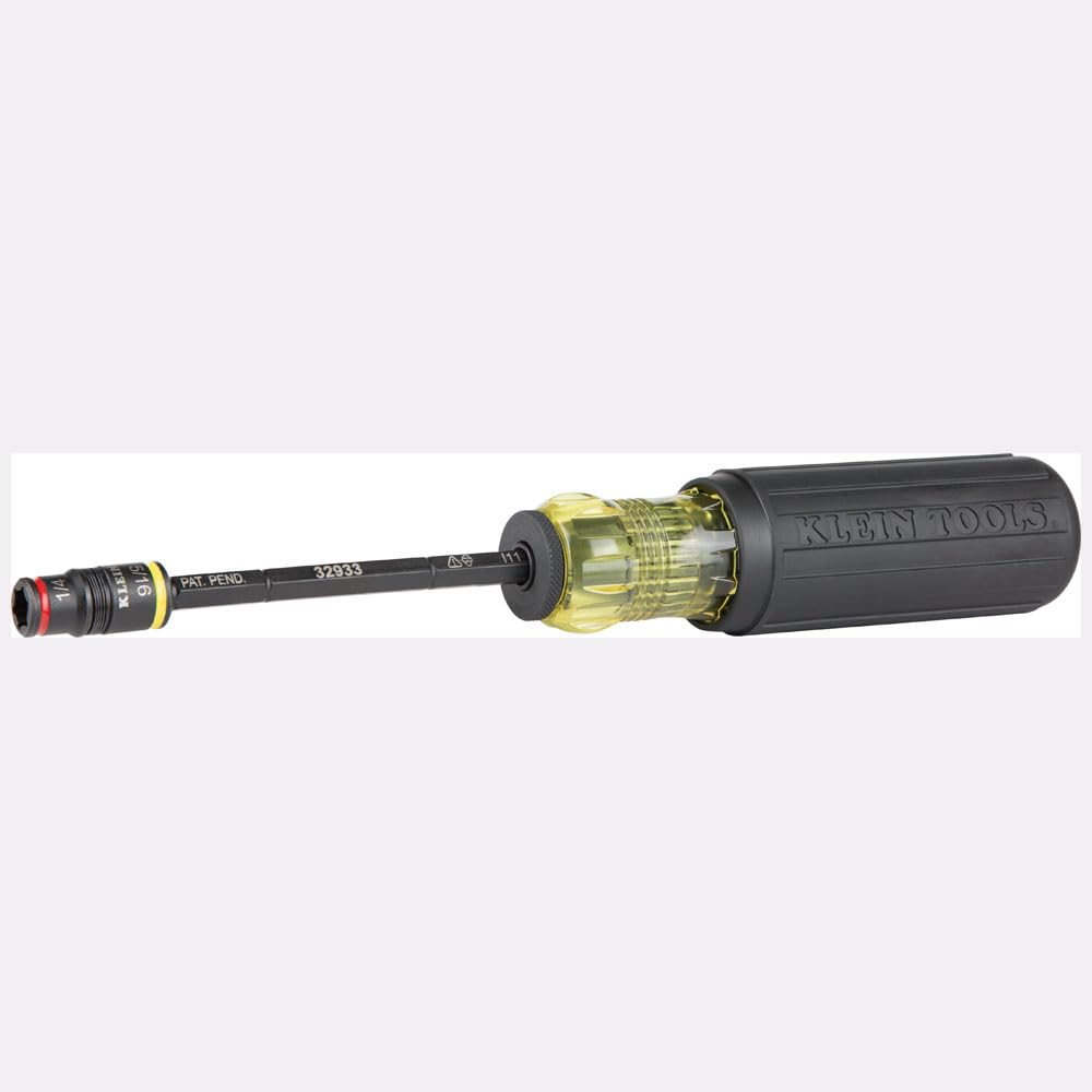Klein Tools 32910 Impact Driver, 7-in-1 SAE Impact Socket Set with Handle, Flip Socket with 1/4, 5/16, 3/8, 7/16, 1/2 and 9/16-Inch Nut Driver Sizes and 1/4-Inch Bit Holder KLEIN TOOLS