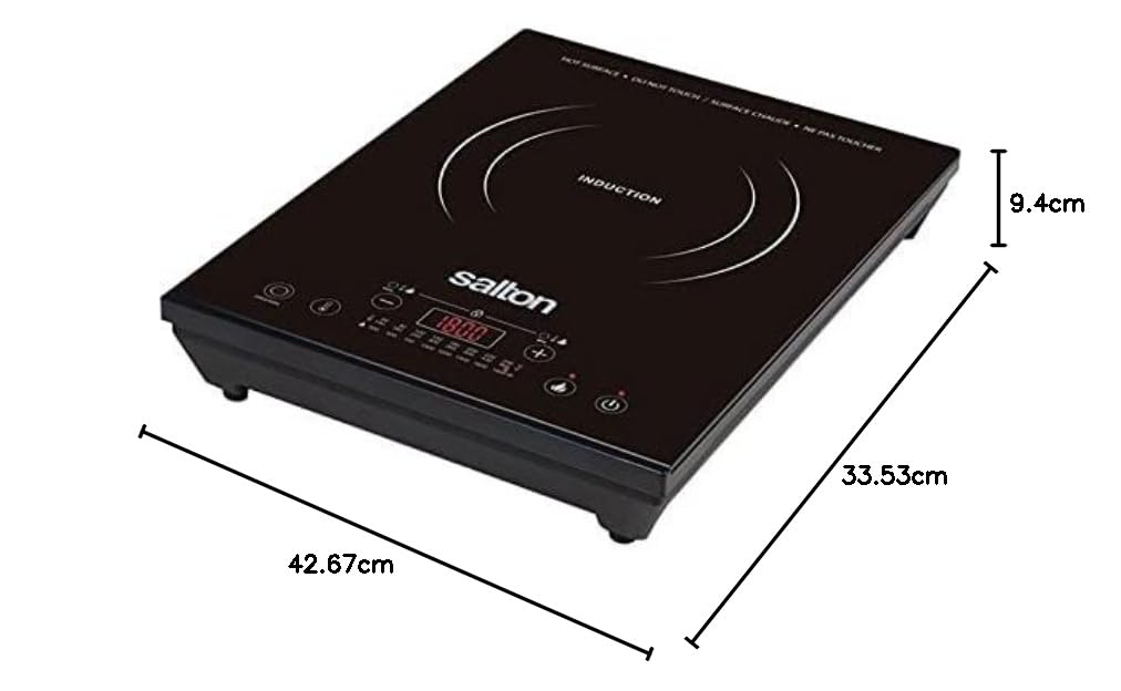 Plaque de cuisson à induction portative Salton | Surface froide au toucher et affichage DEL | 8 réglages de température, 300 à 1800 watts | Cuisson rapide, sécuritaire et éconergétique | Fièrement canadienne