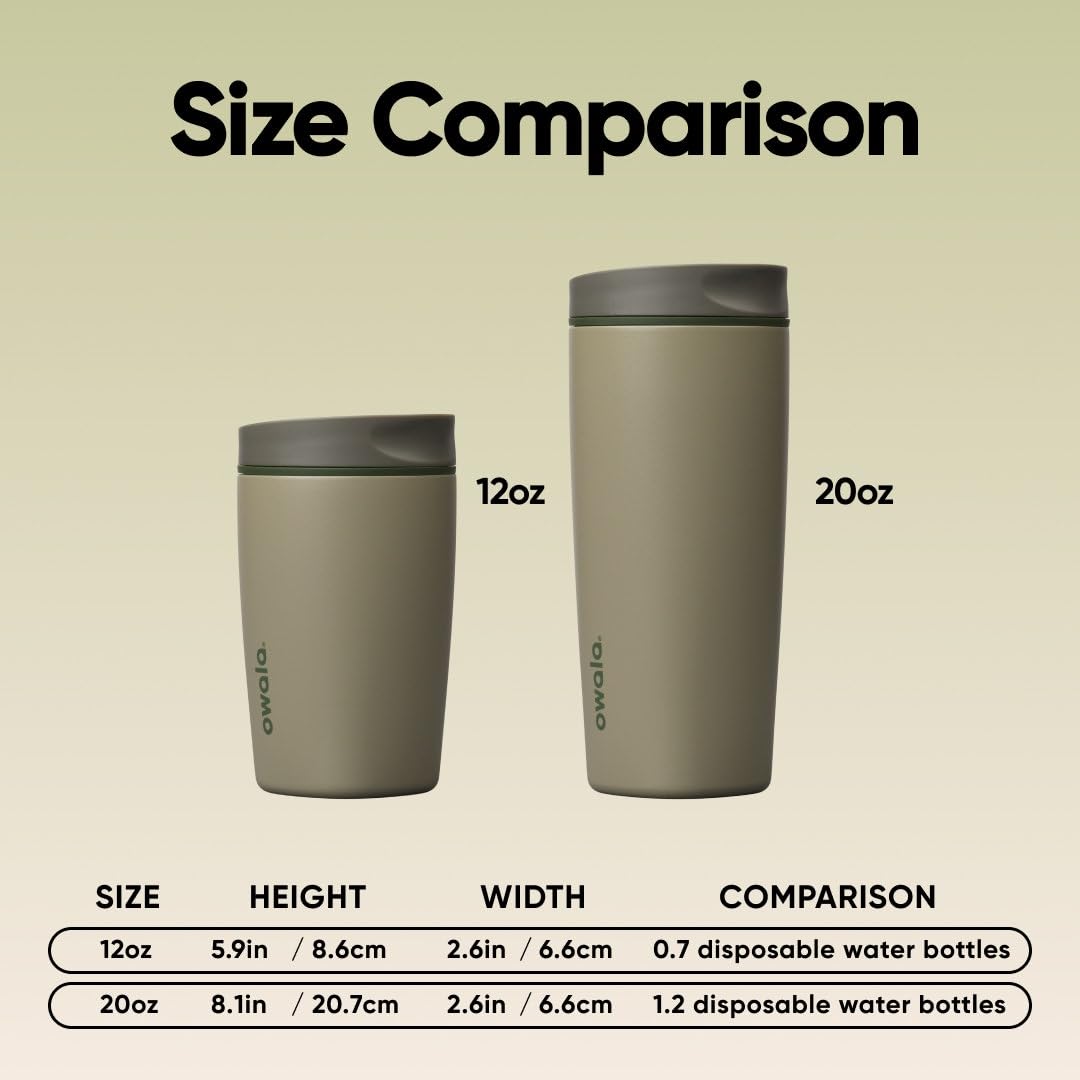 Owala SmoothSip Slider Insulated Stainless Steel Coffee Tumbler, Reusable Iced Coffee Cup, Hot Coffee Travel Mug, BPA Free 20 oz, Off Road