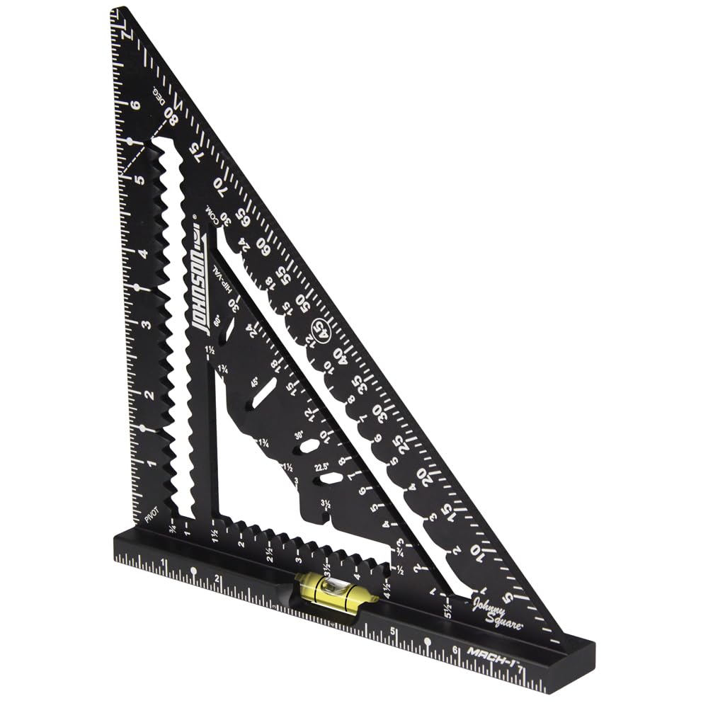Johnson Level & Tool 1904-0700V 7-1/4" Johnny Square® MACH-1™ Smart Mark™ Rafter Square with Level Vial, Black