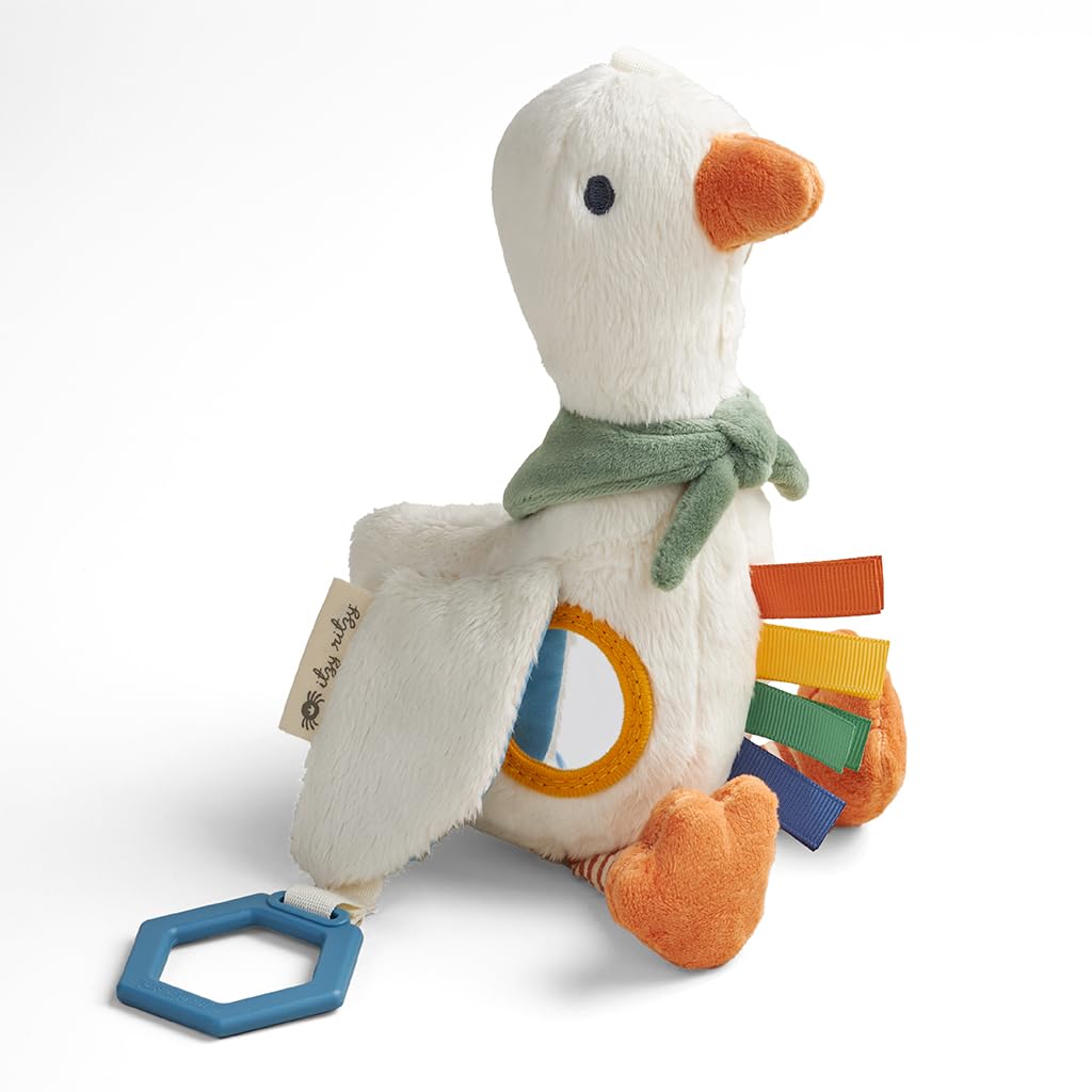 Itzy Ritzy Bitzy Traveler Car Seat & Stroller Toy for Babies – Developmental Sensory Toy Features Crinkle & Rattle Sounds & Multiple Textures – Hanging Travel Buddy for On-the-Go Entertainment (Goose) Itzy Ritzy
