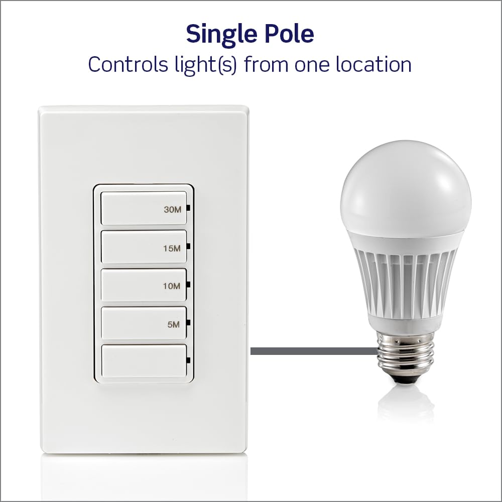 Leviton Countdown Timer Switch, 5-10-15-30 min, No Neutral Required, Single Pole, 15A, 1/2HP/9.8A Fan/Motor, DT130-1LW, White 🍁 All In One Marketplace Canada