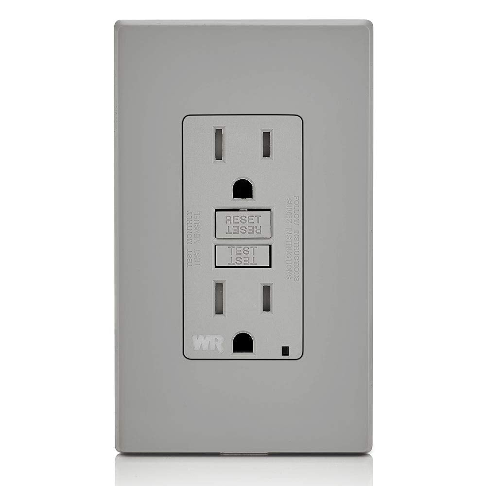 Leviton GFCI Weather-Resistant Receptacle, 15 Amp Tamper-Resistant, GFWT1-GY, Grey