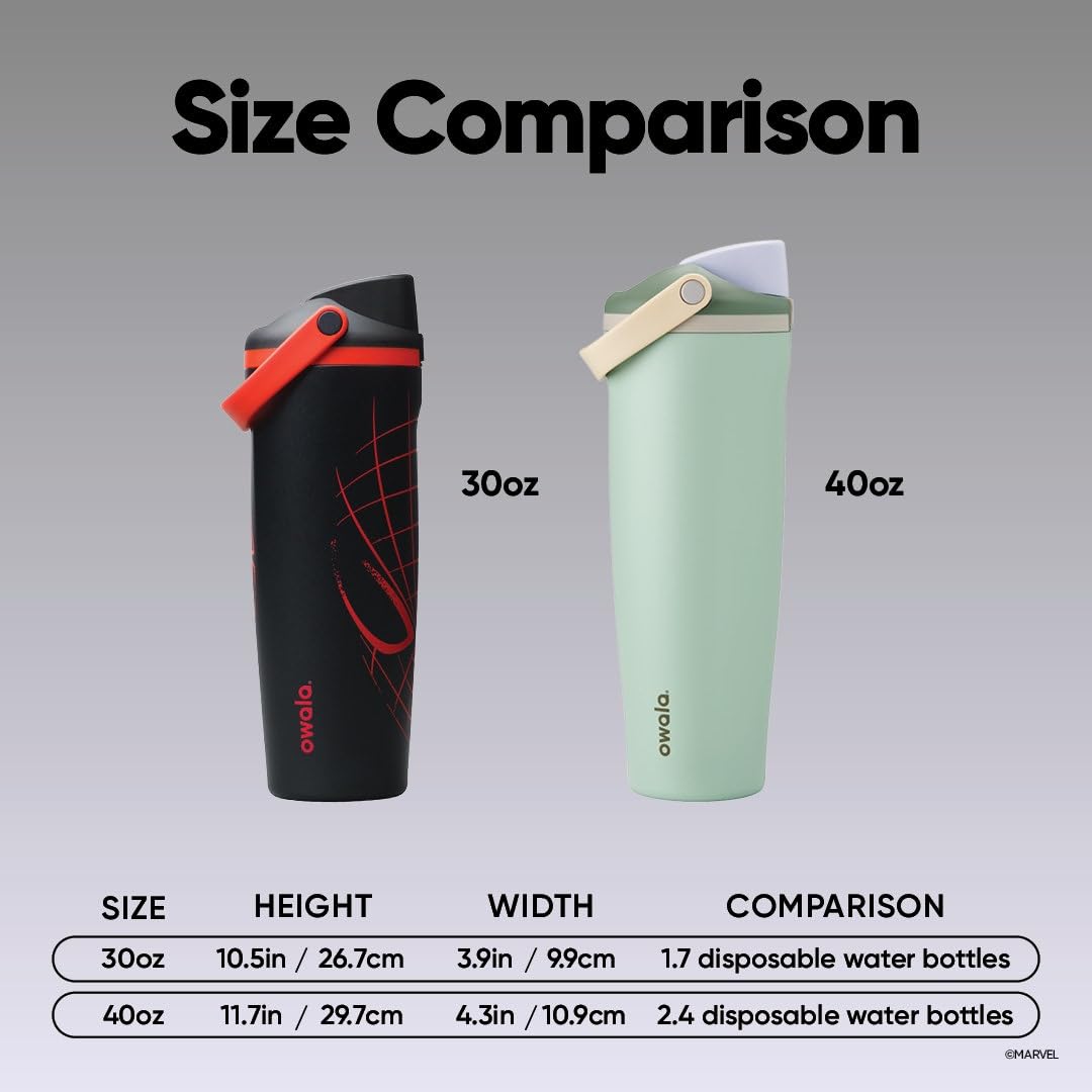 Marvel Owala FreeSip Sway Insulated Stainless Steel Water Bottle with Two-Way Spout, Built-In Straw and Bucket Handle, Made for Travel, School, and Sports, 30oz, BPA Free, Leak Proof, Night Watch