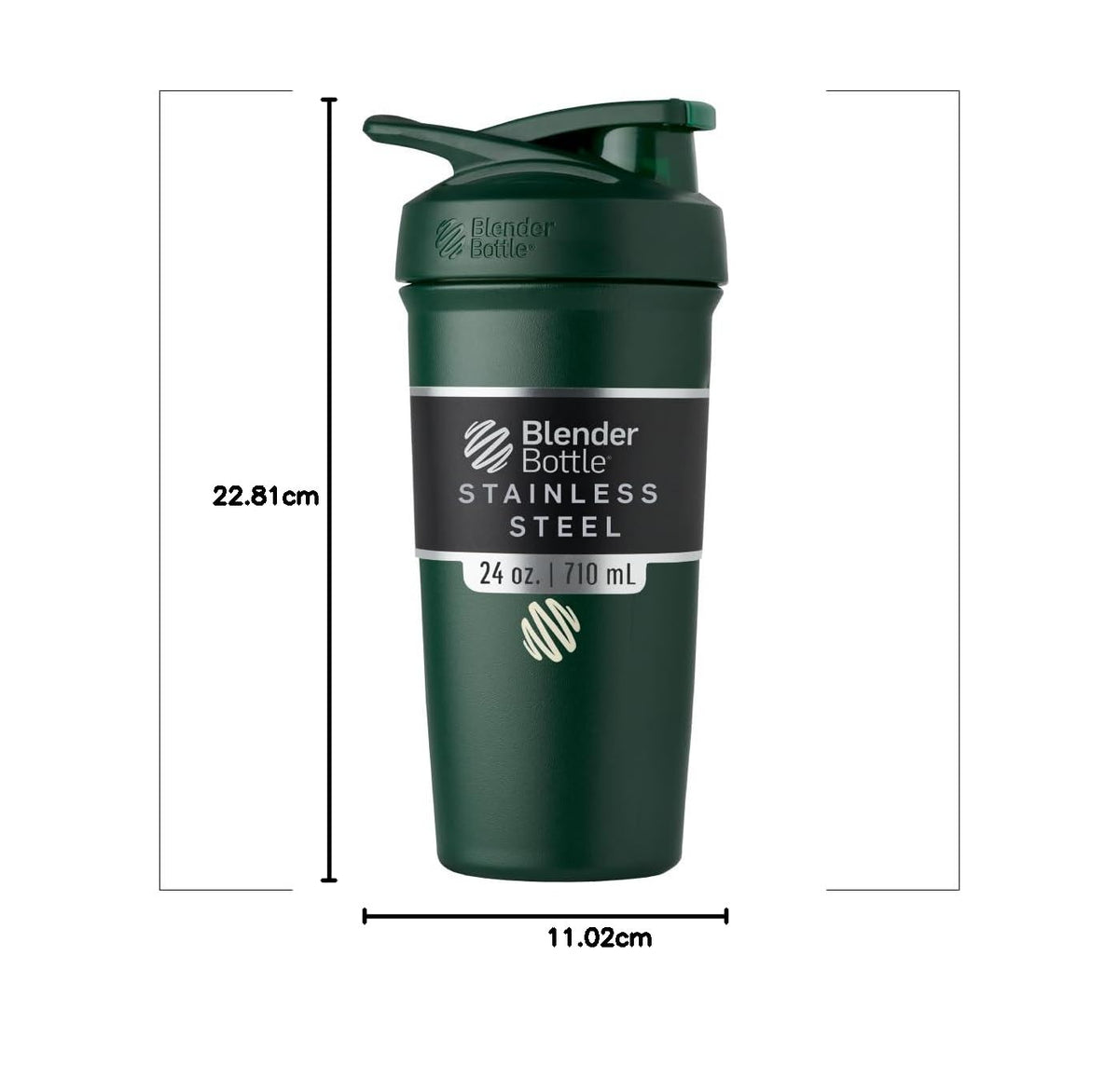 BlenderBottle Strada Shaker Cup Insulated Stainless Steel Water Bottle with Wire Whisk, 24-Ounce, Forest