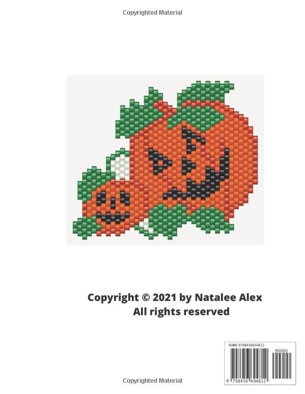 Modèles de perles Miyuki en brick stitch pour la collection d'Halloween : 24 projets : Citrouilles, fantômes, vampires, chats noirs, chauve-souris, crânes, château, Dracula, chouettes, clown, zombie - Cadeau pour brodeuses