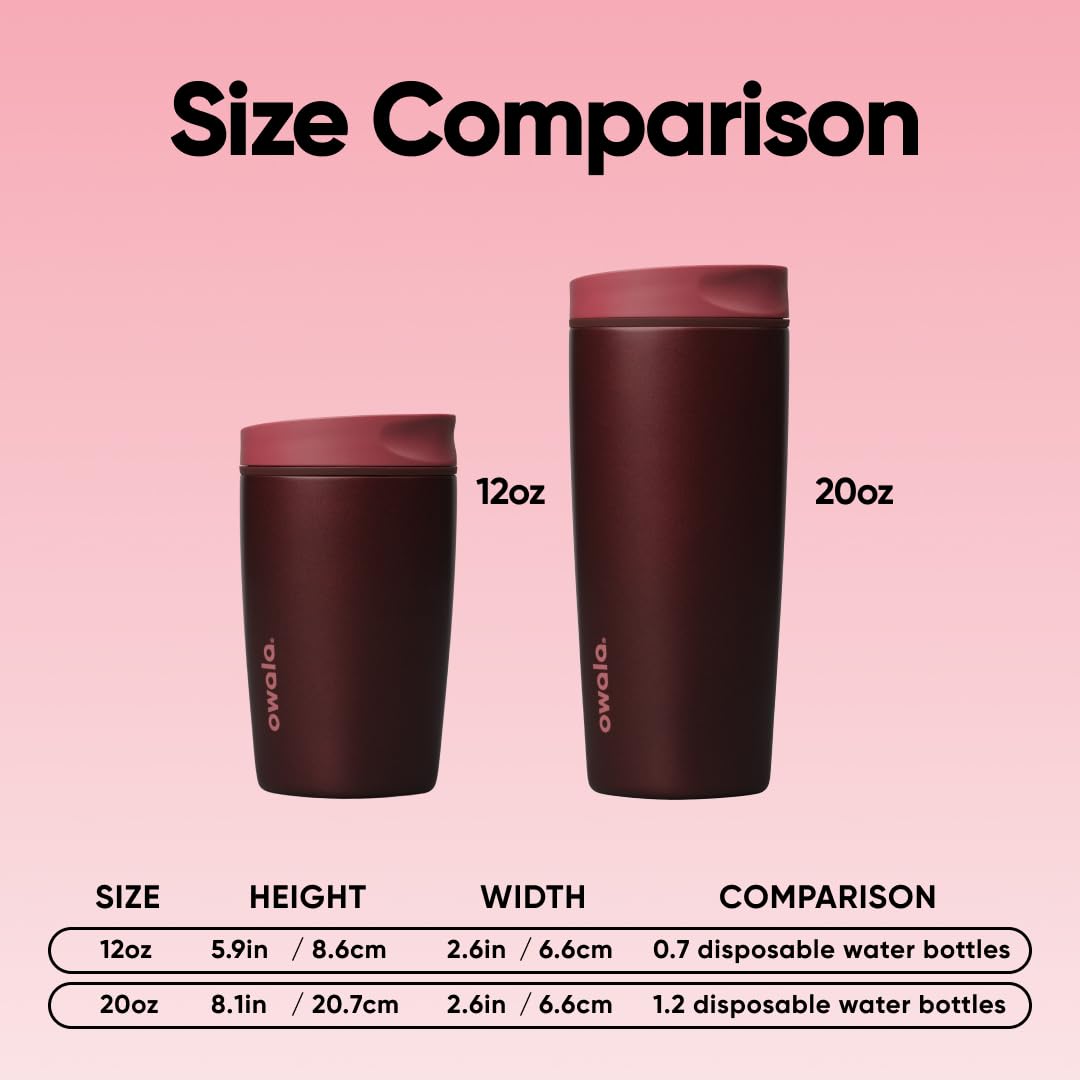Owala SmoothSip Slider Insulated Stainless Steel Coffee Tumbler, Reusable Iced Coffee Cup, Hot Coffee Travel Mug, BPA Free 20 oz, Black Cherry