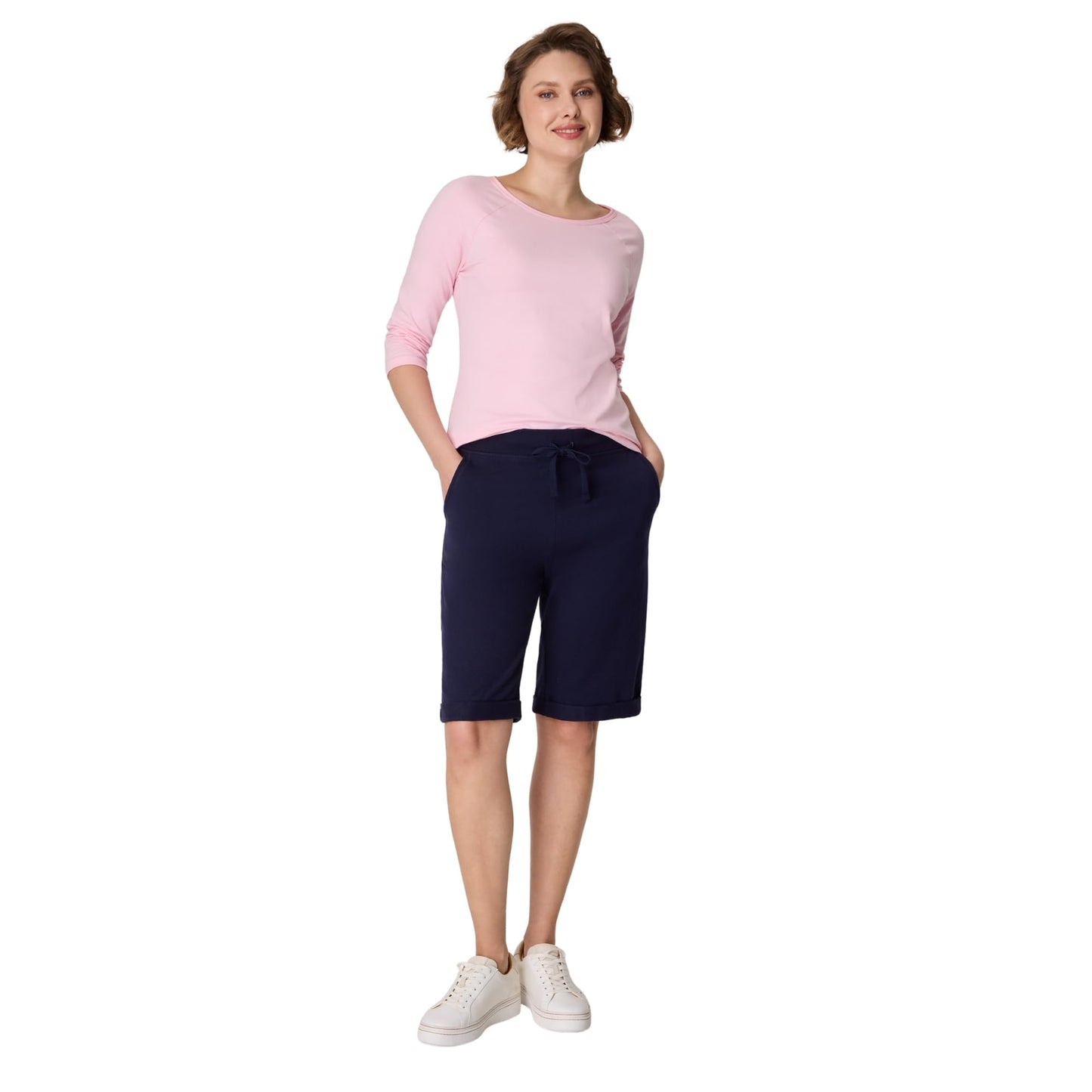 Hanes Women's French Terry Bermuda Short, Navy, Large Hanes