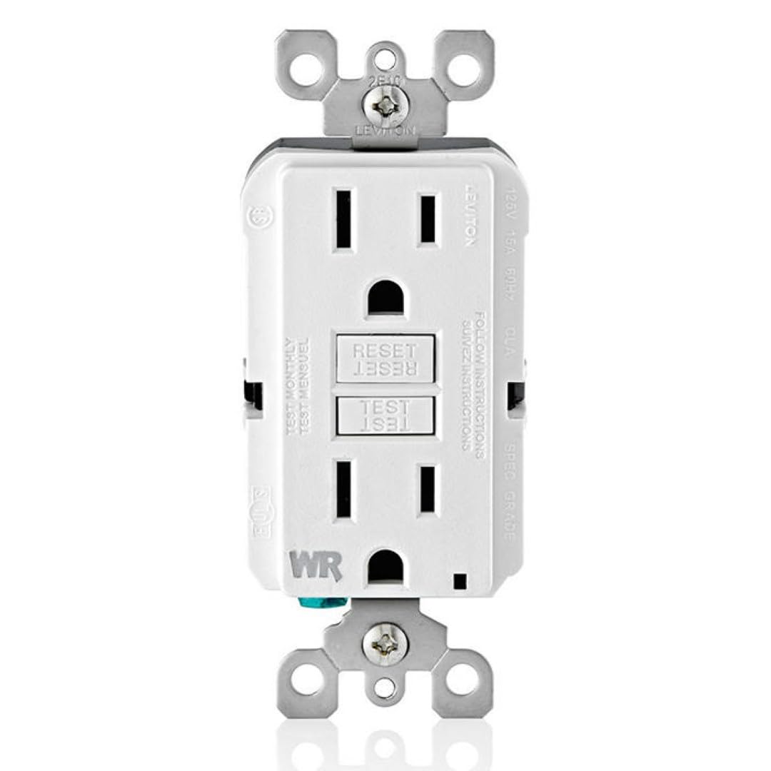 Leviton 15 Amp 125 Volt Weather-Resistant GFCI Receptacle, Self Test, with LED Indicator Light, GFWR1-W, White