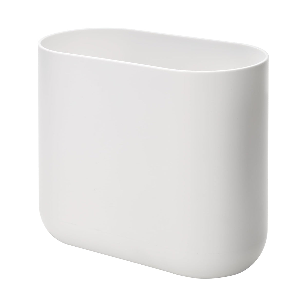 iDesign Cade Oval Slim Trash Can, Compact Waste Basket Garbage Can for Bathroom, Bedroom, Home Office, Dorm, College - Matte White/Gray