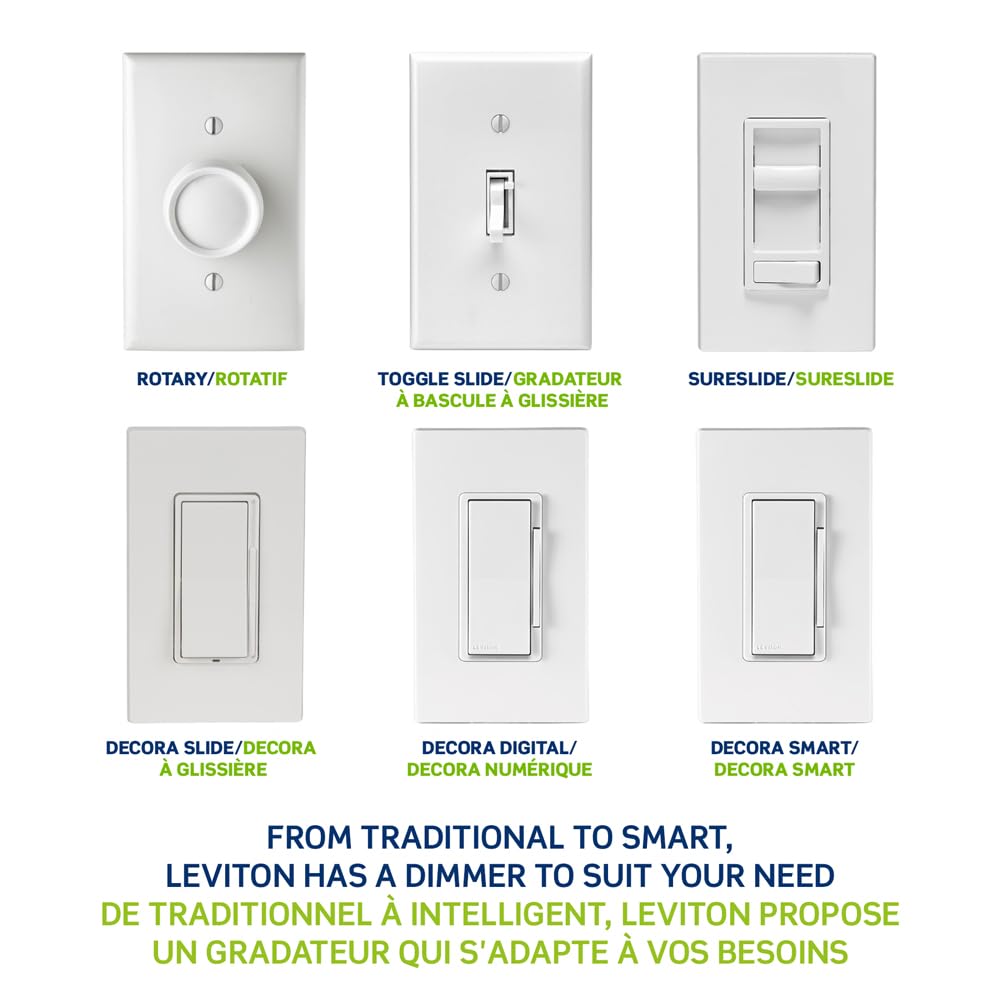Leviton 2-Pack SureSlide Dimmer Switch for Dimmable LED, Halogen and Incandescent Lighting, 66741-2PK, Wallplates Included, White