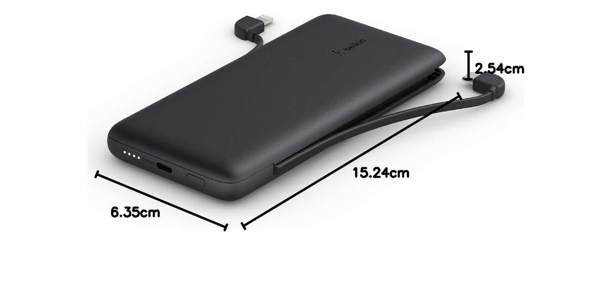 Belkin BOOSTCHARGE Portable Charger Power Bank 10000 mAh with Integrated Lightning (MFI) and USB-C Cables Plus USB-C Port, Compatible with iPhone 13, Pro, Pro Max, Mini, Galaxy S22, Ultra, Plus