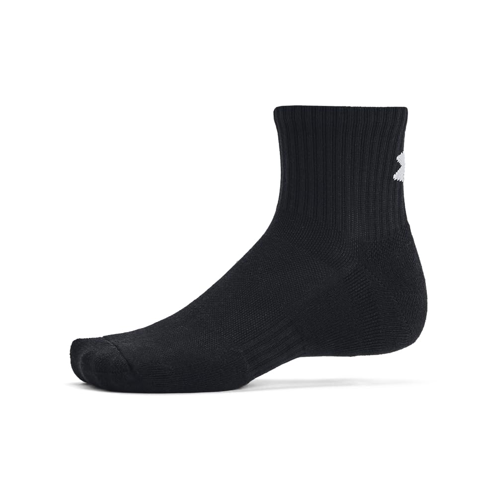 Under Armour Unisex-Adult Training Cotton Quarter Socks 6 Pack, (001) Black/Black/White, Large Under Armour