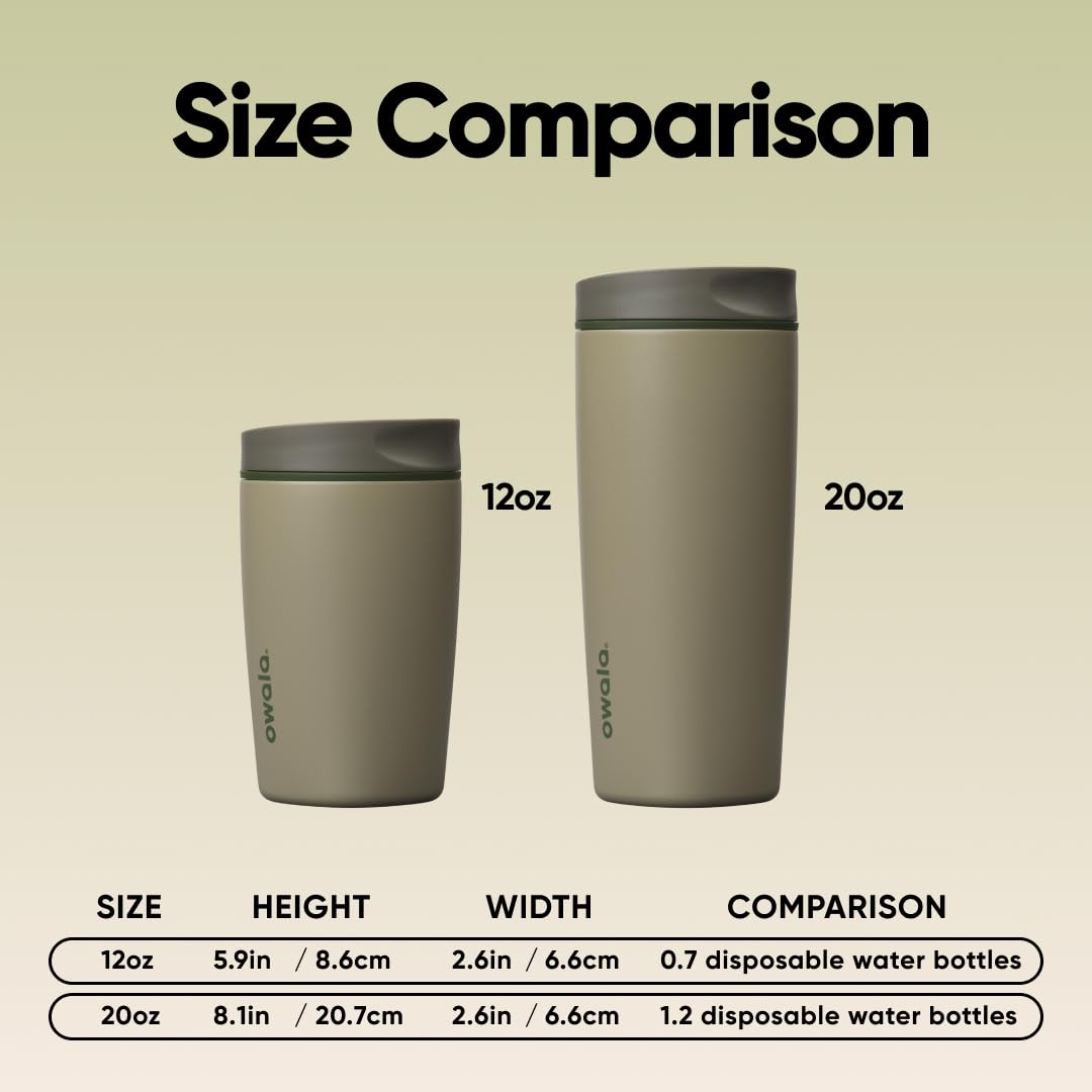 Owala SmoothSip Slider Insulated Stainless Steel Coffee Tumbler, Reusable Iced Coffee Cup, Hot Coffee Travel Mug, BPA Free 12 oz, Off Road