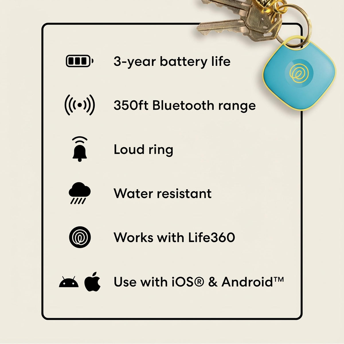 Life360 Tile - Bluetooth Tracker, Keys Finder and Item Locator for Keys, Bags and More. Phone Finder. Both iOS and Android Compatible. 1-Pack (Aqua Lemon)