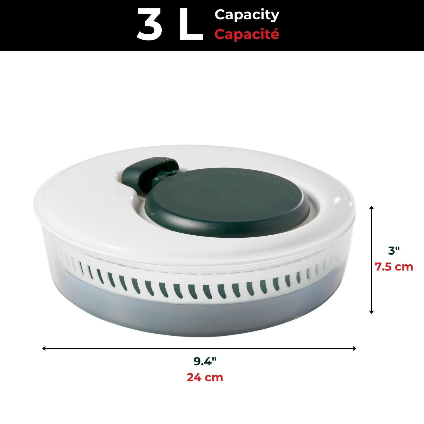 Starfrit Collapsible Salad Spinner 3L Capacity - Compact Storage - Basket Doubles as Colander - Bowl Can Be Used For Serving - Available at All In One Marketplace Canada