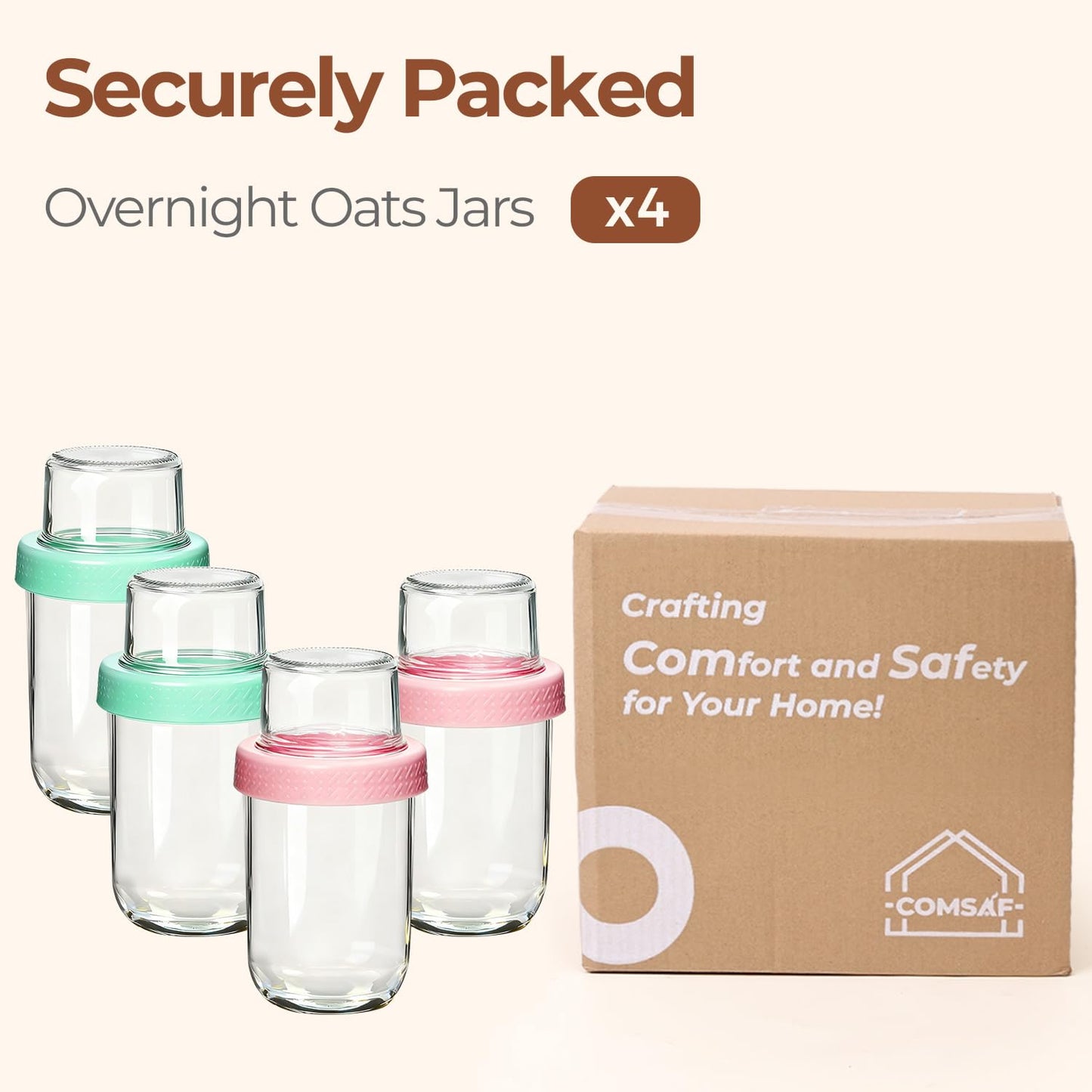 ComSaf Overnight Oats jars with Lids (16oz+4oz 4Pcs), Dual-Laryer Chia Pudding Jars with Dry and Wet Separation, Yogurt Parfait Contianer for Oatmeal Cereal Nut Fruit, Meal Prep Glass Jars for Salad - Available at All In One Marketplace Canada