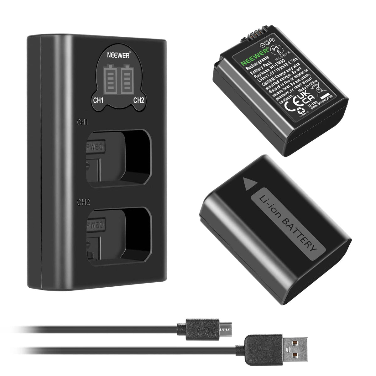 NEEWER Camera Battery Charger Set for NP-FW50 Compatible with Sony ZV-E10