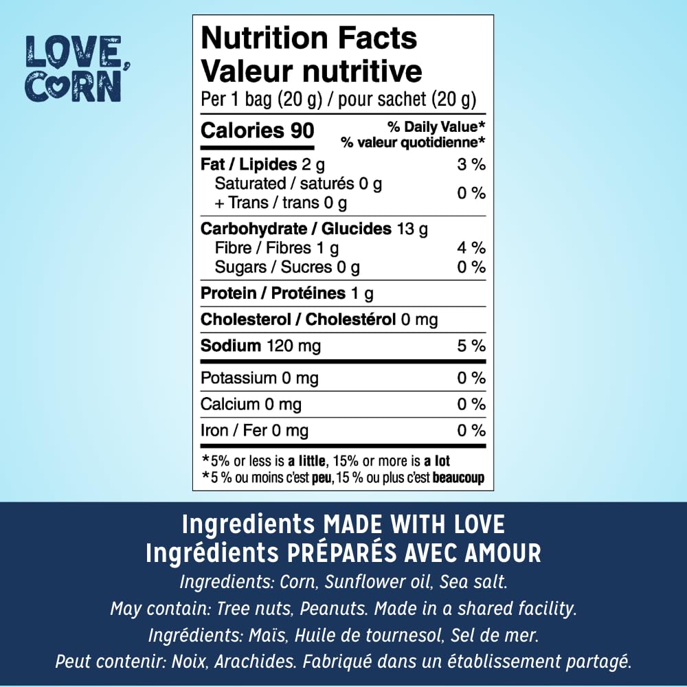 LOVE CORN Sea Salt Roasted Corn Snack - 21 Pack (0.7oz Each) - Gluten Free, Kosher & Non-GMO