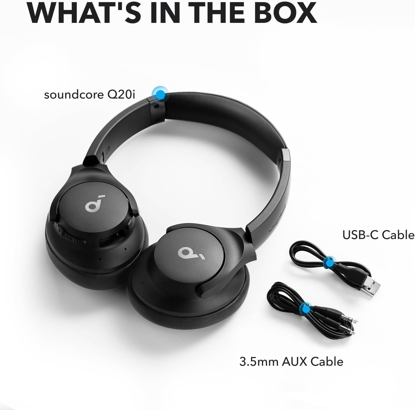 soundcore by Anker Q20i Hybrid Active Noise Cancelling Headphones, Wireless Over-Ear Bluetooth, 40H Long ANC Playtime, Hi-Res Audio, Big Bass, Customize via an App, Transparency Mode, Ideal for Travel - Available at All In One Marketplace Canada