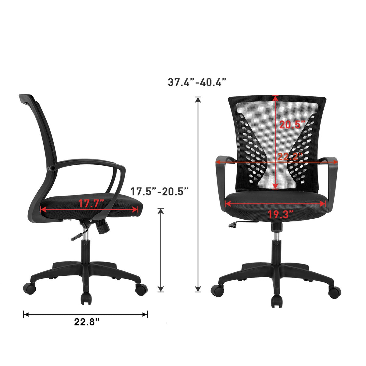FDW Home Office Chair Mid Back PC Swivel Lumbar Support Adjustable Desk Task Computer Ergonomic Comfortable Mesh Chair with Armrest (Black)