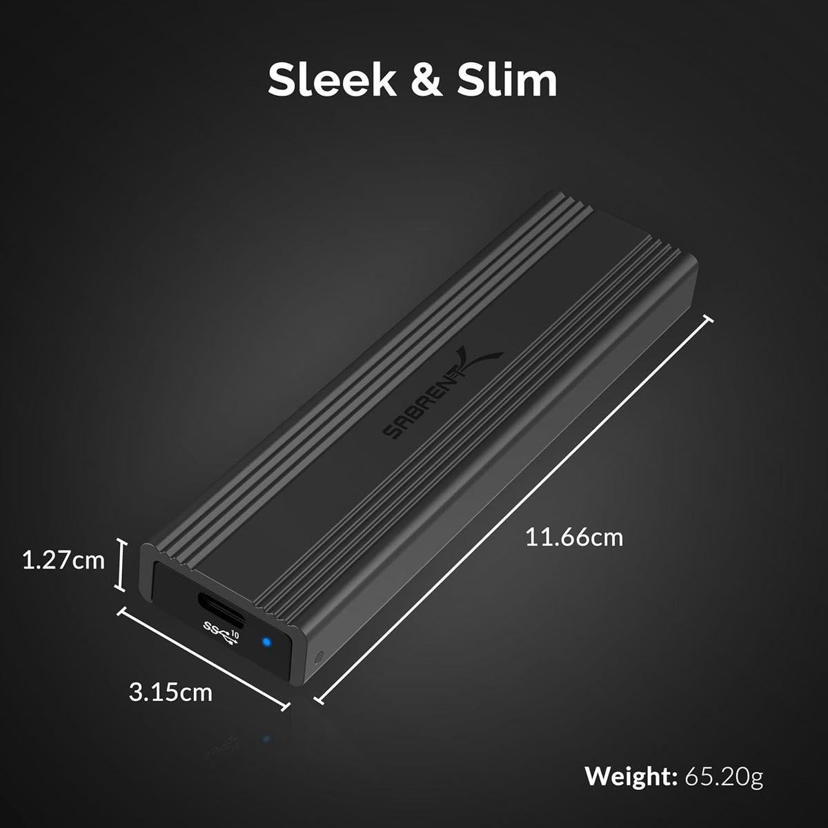 SABRENT M.2 NVMe Enclosure, 10Gbps Tool-Free SSD NVME PCIe SSD Enclosure USB C 3.2 Gen 2 M.2 Enclosure Reader, PCIe NVMe Adapter, Support UASP Trim for 2280 2260 2242 2230 SSD with heatsink (EC-SNVE)