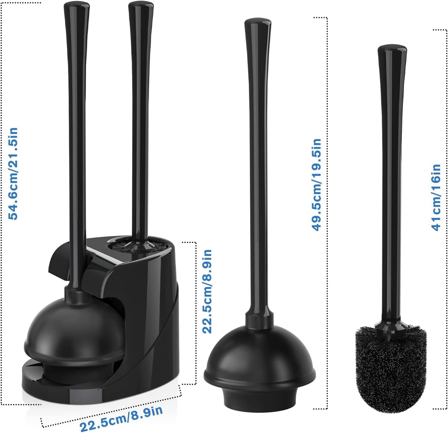 Toilet Plunger and Brush with Holder, Bowl Brush and Heavy Duty Toilet Plunger Set for 5.7-inch Toilet Drain, 2-in-1 Bathroom Cleaning Combo with Modern Caddy Stand (Black) - Available at All In One Marketplace Canada