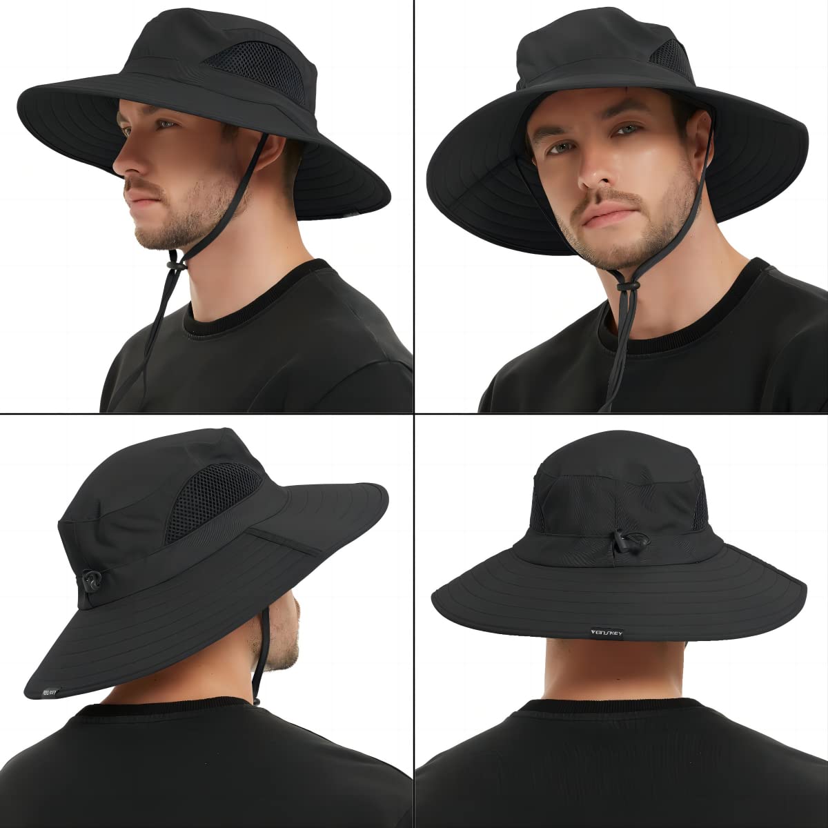 EINSKEY Sun Hat for Men/Women, Waterproof Wide Brim Bucket Hat UV Protection Boonie Hat for Fishing Hiking Garden Beach Black
