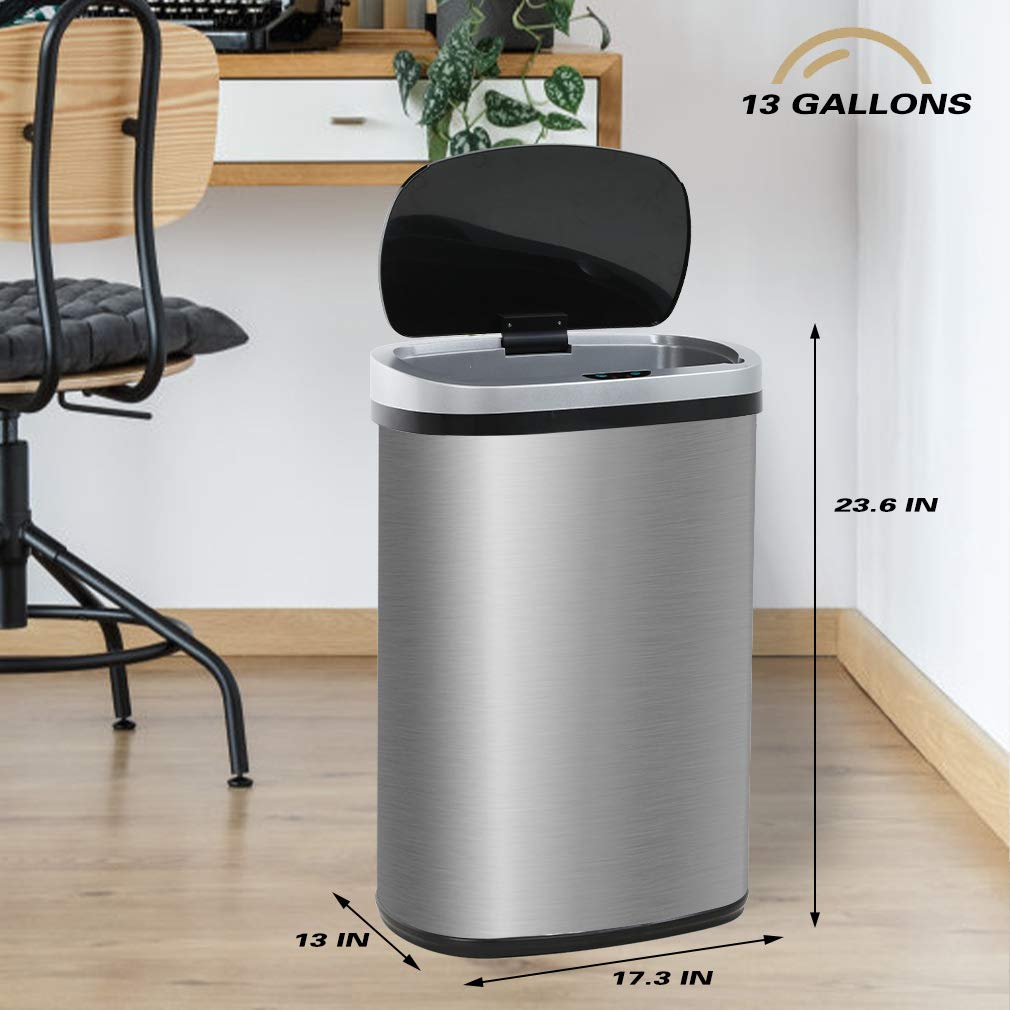 FDW Garbage Can 13 Gallon 50 Liter Kitchen Trash Can for Bathroom Bedroom Home Office Automatic Touch Free High-Capacity with Lid Brushed Stainless Steel Waste Bin - Available at All In One Marketplace Canada
