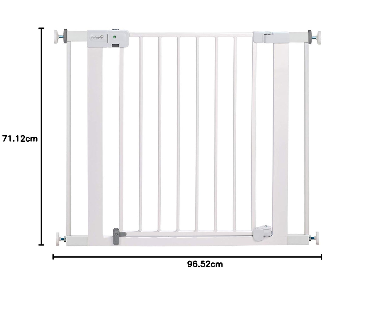 Safety 1st Auto-Close Pressure-Installed Metal Gate with Magnetic Latch - Fits 29-38" Wide, 28" Tall, Includes 2 Extension Panels and 4 Wall Cups, Great for Babies and Pets, White