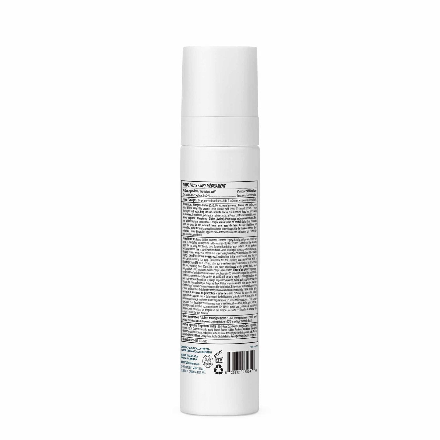 ATTITUDE Sensitive Skin Mineral Sunscreen Lightweight Lotion SPF 50, Broad Spectrum Zinc Oxide, EWG Verified, Mineral-Based, Non-Nano, Water-Resistant 80 Minutes, Non-Greasy for Face & Body, Vegan, Unscented, 80 grams - Available at All In One Marketplace Canada