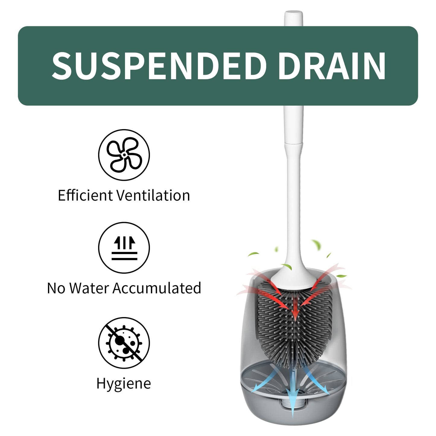Hibbent Toilet Brush with Ventilated Drying Holder, Silicone Toilet Bowl Brush Bathroom Cleaning Bowl Brush Kit Sturdy Cleaning Toilet Brush, Floor Standing & Wall Mounted Without Drilling - Available at All In One Marketplace Canada