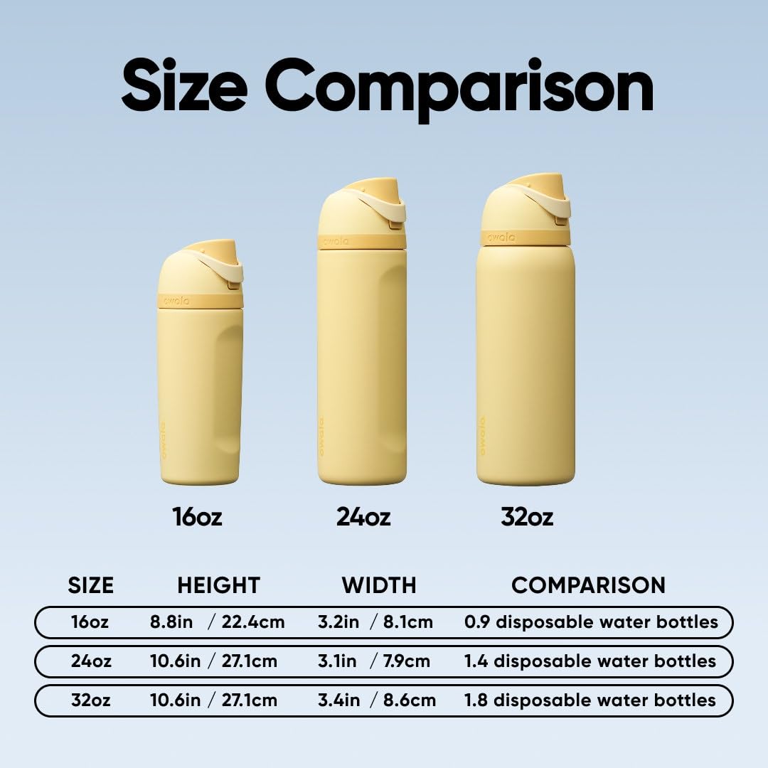 Owala FreeSip Insulated Stainless Steel Water Bottle with Straw, BPA-Free Sports Water Bottle, Great for Travel, 16 Oz, Butter Half