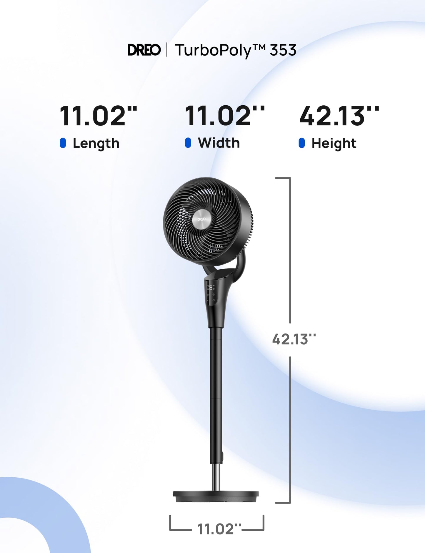 DREO Fan for Bedroom, 90° Oscillating Standing Fan, 20dB Quiet, 90ft Pedestal Fans for Room Office, DC Motor, 8+H Speeds, 3 Modes, 38-42'' Adjustable Height, Remote, 8H Timer, 105° Manual Vertical