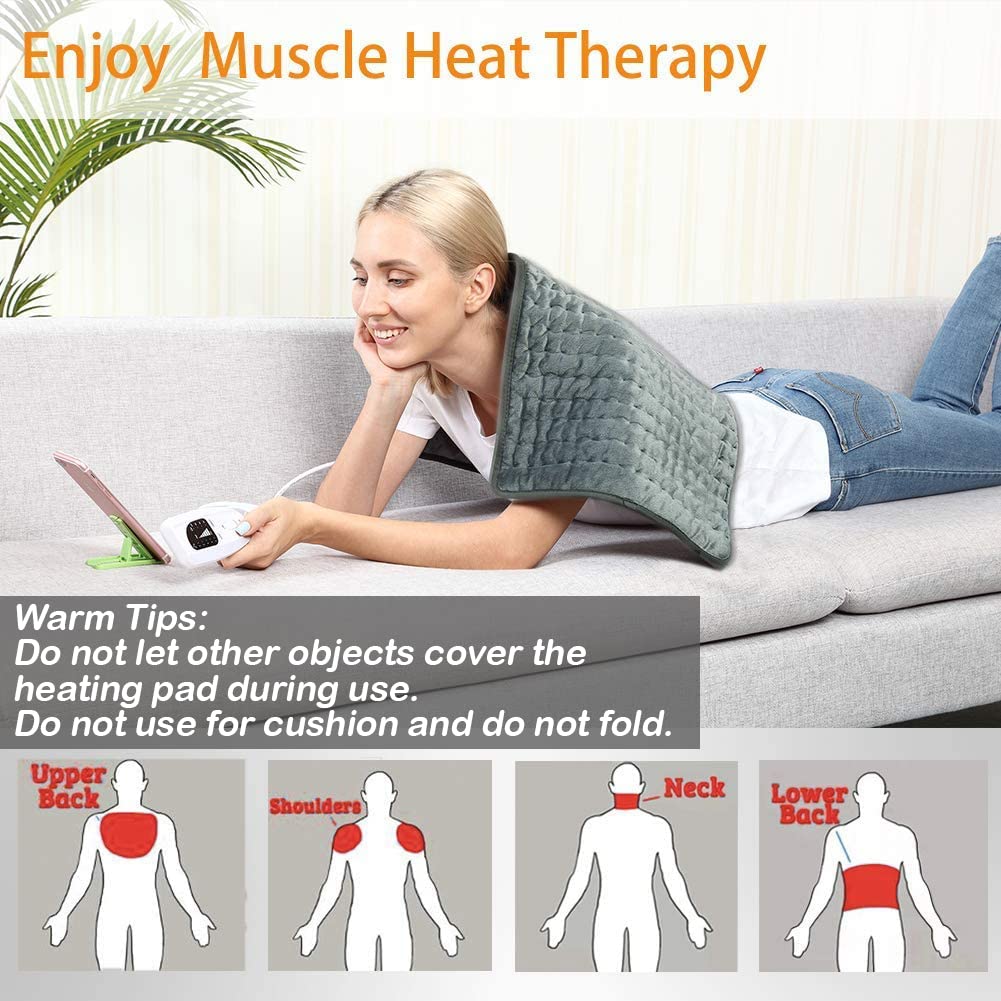 Heating Pad Electric Heat Pad, Hot Heated Pad,Moist Heat Heating Pad Moist and Dry Heat,Multiple Temp and Timer Settings (Gray green, 24"X12")