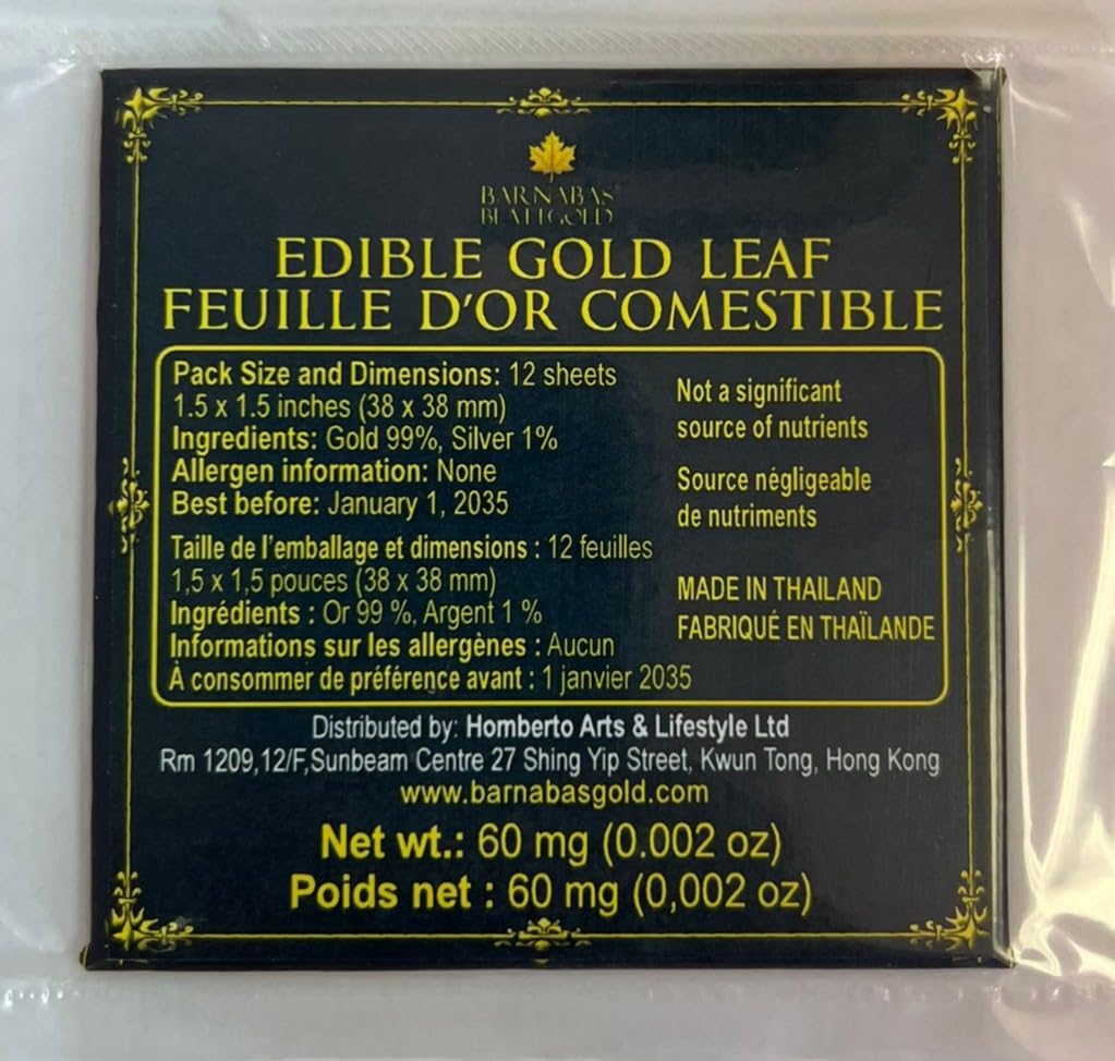 Barnabas Blattgold Edible Gold Leaf 24K - Cake Decorations, Loose Gold Leaf Sheets for Cupcakes - 1.5 inches, Interleaf of 12 🍁 All In One Marketplace Canada